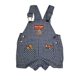 Vtg Disney Winnie The Pooh Embroidered Plaid Overalls 6-9 Months Fish Tigger Y2K